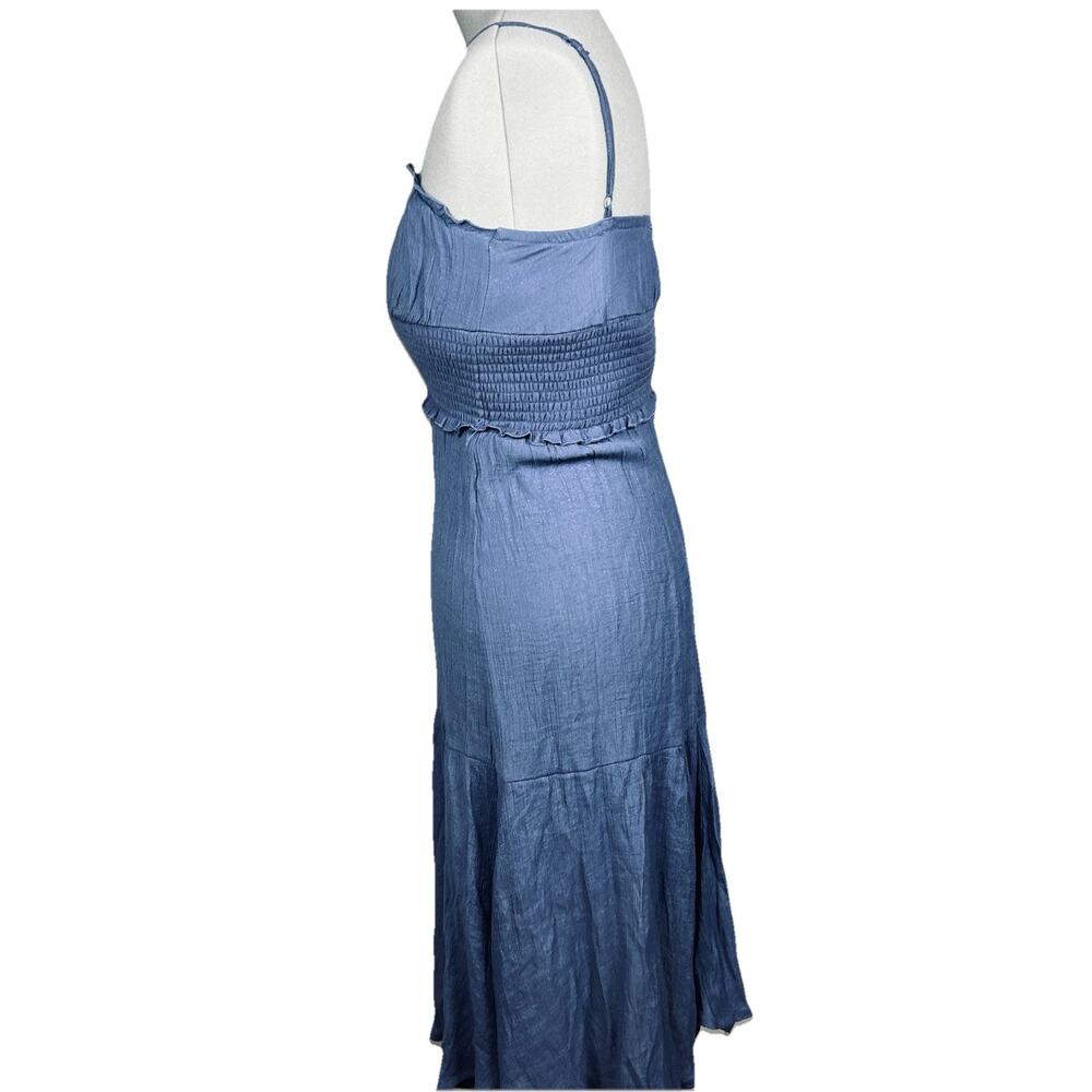 Blue Smocked Midi Dress Women Medium Boho Cottagecore Sundress Fairycore - Picture 4 of 15